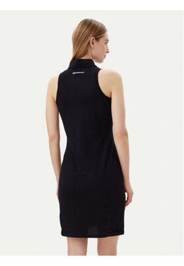 Karl Lagerfeld - KARL LAGERFELD Sukienka codzienna A2W13041 Czarny Slim Fit. Okazja: na co dzień. Typ kołnierza: dekolt w karo. Kolor: czarny. Materiał: bawełna. Typ sukienki: proste. Styl: casual