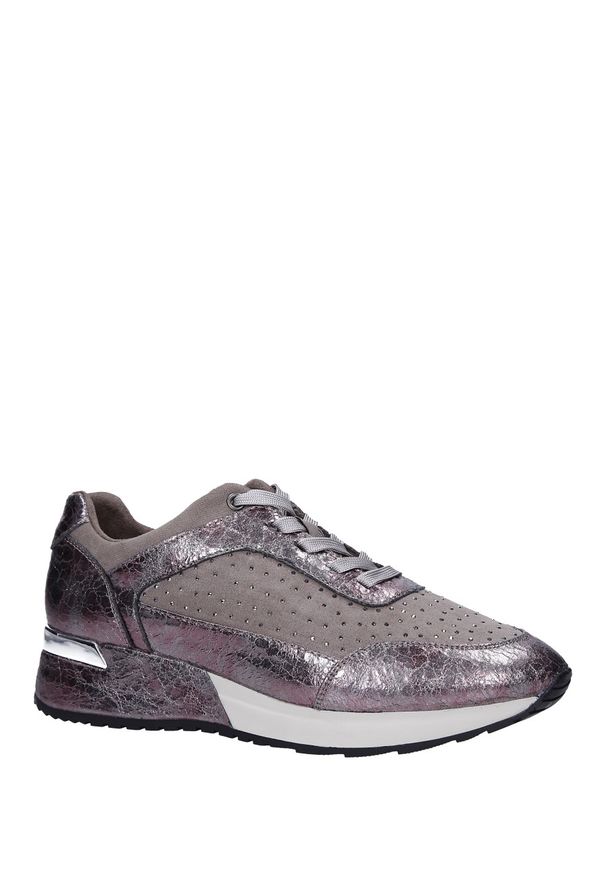 Sergio Leone - Beżowe buty sportowe sneakersy sznurowane z dżetami sergio leone sp005. Kolor: beżowy. Materiał: skóra ekologiczna, materiał. Szerokość cholewki: normalna. Wzór: aplikacja