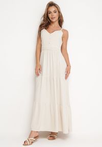 Born2be - Jasnobeżowa Sukienka na Regulowanych Ramiączkach z Gumką w Pasie Ebisina. Okazja: na co dzień. Kolor: beżowy. Długość rękawa: na ramiączkach. Sezon: lato. Styl: casual, elegancki #4
