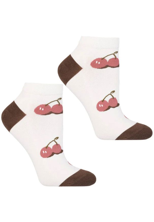 Skarpetki damskie Moraj, bawełniane wysokie w misie i owoce elastyczne 3 pary, białe-bordowe, CSD240-131. Kolor: czerwony. Materiał: bawełna