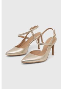 Wojas szpilki skórzane kolor złoty 3511358. Zapięcie: klamry. Kolor: złoty. Materiał: skóra. Obcas: na szpilce. Wysokość obcasa: średni #3