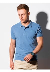 Ombre Clothing - Koszulka męska polo klasyczna bawełniana S1374 - niebieska - M. Typ kołnierza: polo. Kolor: niebieski. Materiał: bawełna. Wzór: haft. Styl: klasyczny #3