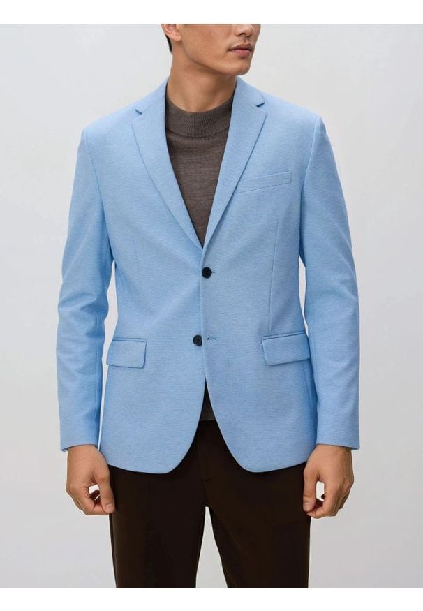 Reserved - Marynarka slim fit - niebieski. Kolor: niebieski. Materiał: dzianina, wiskoza