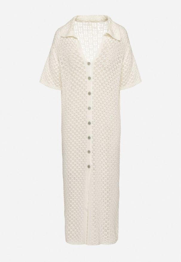 Born2be - Jasnobeżowa Siateczkowa Sukienka Koszulowa z Bawełną Folaris. Okazja: na co dzień. Kolor: beżowy. Materiał: bawełna. Sezon: lato. Typ sukienki: koszulowe. Styl: casual, elegancki