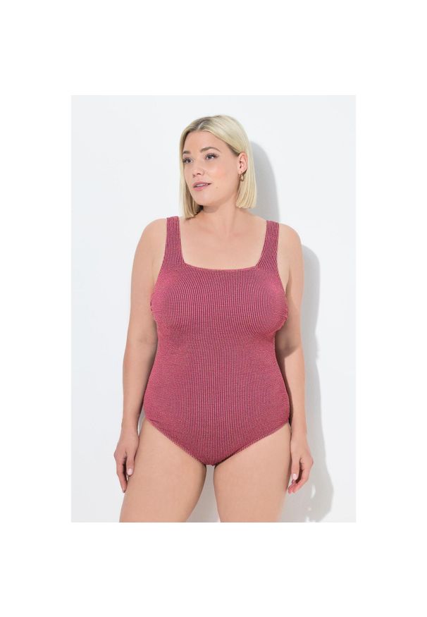 ULLA POPKEN - Damskie Strój kąpielowy faktura karo miękki miseczki dekolt karo. Kolekcja: plus size. Kolor: różowy