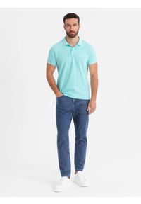Ombre Clothing - Polo koszulka z bawełnianej dzianiny pique – błękitna V2 - Rozmiar: S. Okazja: na co dzień. Typ kołnierza: polo. Kolor: niebieski. Materiał: bawełna, dzianina. Długość rękawa: krótki rękaw. Długość: krótkie. Wzór: haft. Styl: casual, elegancki #8