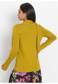 Sweter bonprix zielono-oliwkowy. Typ kołnierza: dekolt w serek. Kolor: żółty. Materiał: materiał, wiskoza, poliamid. Długość rękawa: długi rękaw. Długość: długie #2