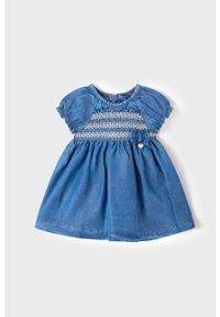 Mayoral Newborn Sukienka niemowlęca kolor granatowy. Kolor: niebieski. Materiał: lyocell, tkanina, materiał, jedwab. Długość rękawa: krótki rękaw. Typ sukienki: rozkloszowane
