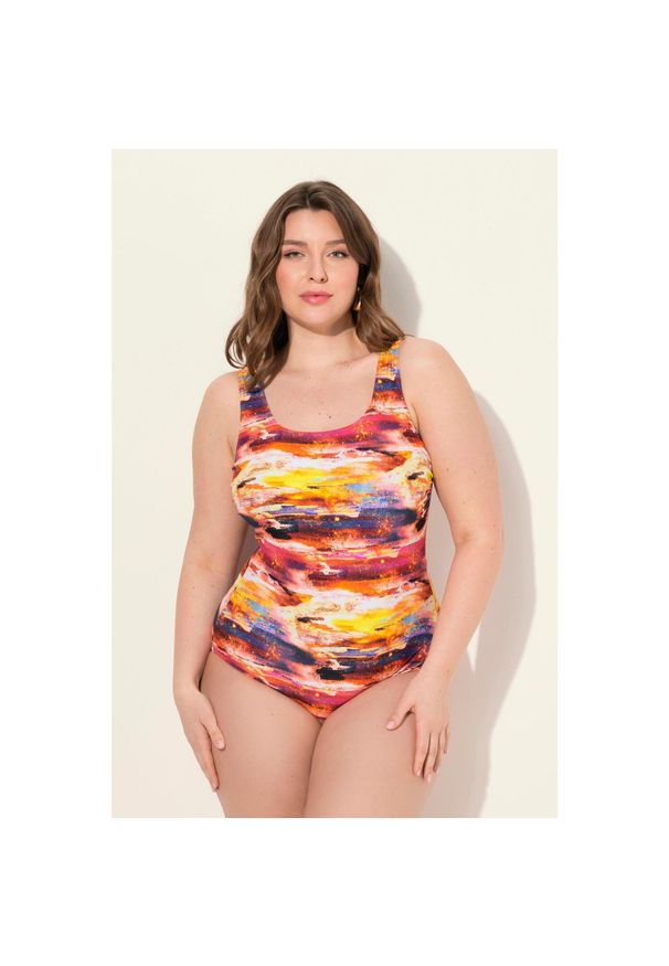 ULLA POPKEN - Damskie strój kąpielowy bez miękkich miseczek wypełnienie z przodu. Kolekcja: plus size. Kolor: różowy. Materiał: poliester, materiał, elastan