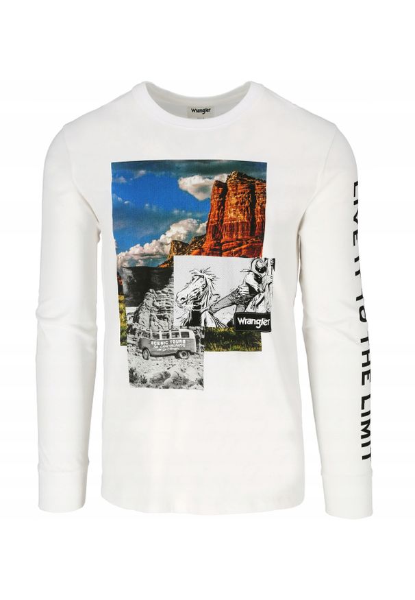 Wrangler - WRANGLER LS COWBOY COOL TEE MĘSKI LONGSLEEVE KOSZULKA Z DŁUGIM RĘKAWEM WHITE W7G8FG989. Długość rękawa: długi rękaw. Długość: długie