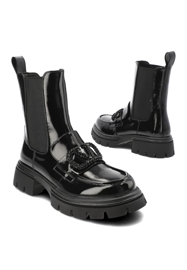 Czarne Botki S.Barski Wsuwane Ciepłe Obuwie Damskie. Zapięcie: bez zapięcia. Kolor: czarny. Materiał: skóra ekologiczna, lakier. Styl: elegancki