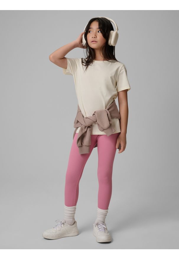 4f - 4F T-shirt regular gładki dziewczęcy - beżowy 164 (13-14 lat). Okazja: na spacer, na co dzień, na uczelnię. Kolor: beżowy. Materiał: dzianina, materiał, bawełna, skóra, jersey. Wzór: gładki. Sezon: lato. Styl: casual, klasyczny