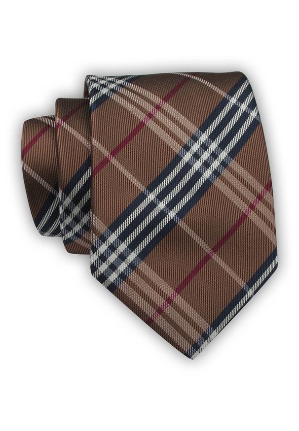Krawat Alties (7 cm) - Brązowy w Kratę. Kolor: brązowy, wielokolorowy, beżowy. Materiał: tkanina. Styl: elegancki, wizytowy