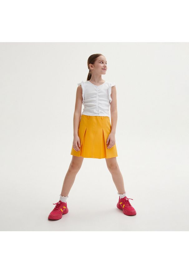 Reserved - Plisowana spódnica mini - Pomarańczowy. Kolor: pomarańczowy. Materiał: wiskoza, tkanina