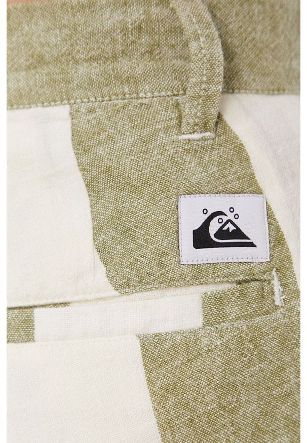 Quiksilver Szorty damskie kolor zielony wzorzyste high waist. Okazja: na co dzień. Stan: podwyższony. Kolor: zielony. Materiał: materiał. Styl: casual