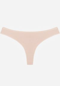 Renee - Beżowe Gładkie Majtki Stringi z Bawełną Chrysile. Kolor: beżowy. Materiał: bawełna. Wzór: gładki #1