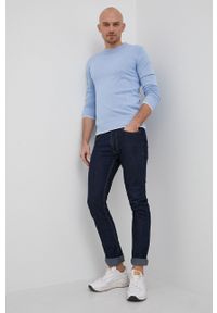 Trussardi Jeans - Trussardi sweter z domieszką jedwabiu męski lekki. Okazja: na co dzień. Kolor: niebieski. Materiał: jedwab. Styl: casual #5