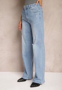 Renee - Niebieskie Jeansy o Szerokim Kroju High Waist z Bawełny Eviraena. Okazja: na co dzień. Stan: podwyższony. Kolor: niebieski. Długość: długie. Wzór: aplikacja. Styl: elegancki, casual #4