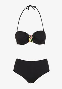 Born2be - Czarne Bikini Biustonosz z Geometrycznym Wzorem Majtki Typu Figi Ulosalia. Kolor: czarny. Wzór: geometria
