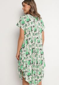 Born2be - Zielona Sukienka Bawełniana z Asymetrycznym Dołem w Kwiatki Nativienne. Kolor: zielony. Materiał: bawełna. Długość rękawa: krótki rękaw. Wzór: kwiaty. Sezon: lato. Typ sukienki: asymetryczne. Styl: elegancki #7