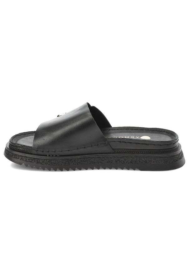 Czarne Klapki Armodo Modne Wsuwane Obuwie Damskie. Okazja: na co dzień. Kolor: czarny. Materiał: materiał. Wzór: aplikacja. Sezon: lato. Styl: klasyczny, casual, elegancki