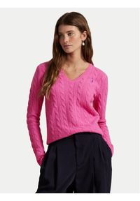 Polo Ralph Lauren Sweter 211971866008 Różowy Slim Fit. Typ kołnierza: polo. Kolor: różowy. Materiał: wełna