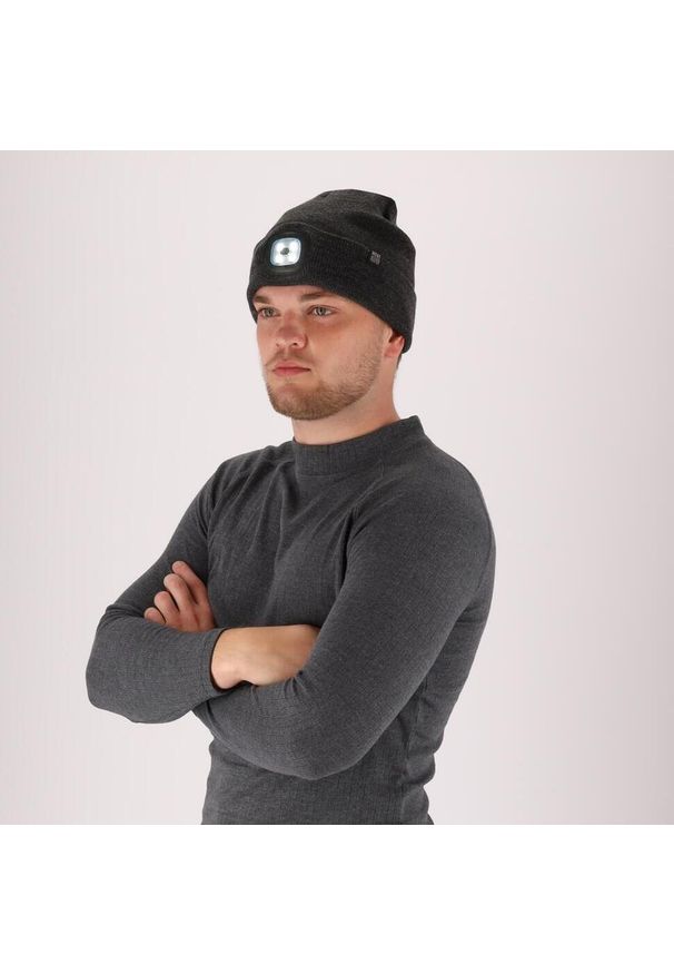 HEAT KEEPER - Czapka termiczna + latarka LED męska Jeden rozmiar - 4 sztuki. Kolor: wielokolorowy, szary, brązowy. Materiał: poliakryl. Sezon: zima. Styl: sportowy