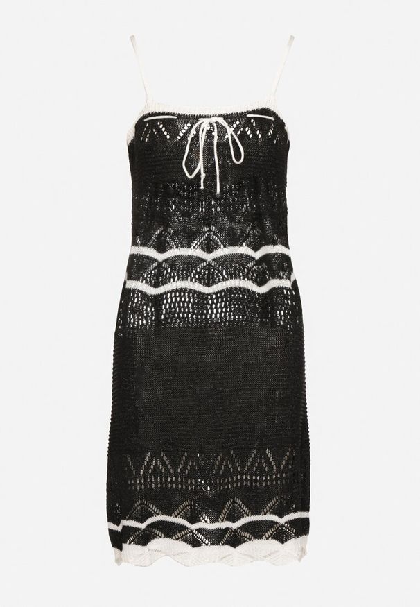 Born2be - Czarna Szydełkowa Sukienka na Ramiączkach z Wiskozy z Metaliczną Nicią Filadria. Okazja: na co dzień. Kolor: czarny. Materiał: wiskoza. Długość rękawa: na ramiączkach. Sezon: lato. Styl: elegancki, casual