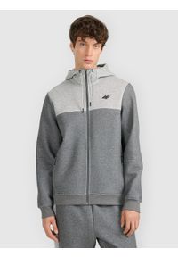 4f - 4F Bluza dresowa rozpinana z kapturem męska - szara L. Okazja: na co dzień. Typ kołnierza: kaptur. Kolor: szary. Materiał: dresówka. Styl: casual, klasyczny #1