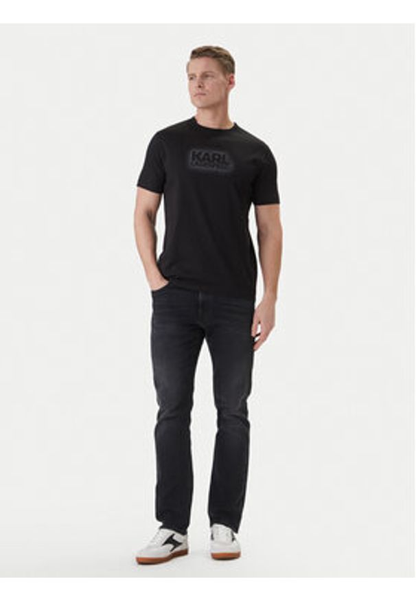 Karl Lagerfeld - KARL LAGERFELD T-Shirt 755060 562242 Czarny Regular Fit. Typ kołnierza: dekolt w karo. Kolor: czarny. Materiał: bawełna