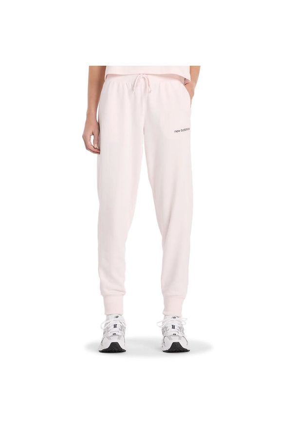 Spodnie damskie New Balance WB61D3EAAAA - różowe. Stan: podwyższony. Kolor: różowy. Materiał: bawełna, dresówka, poliester