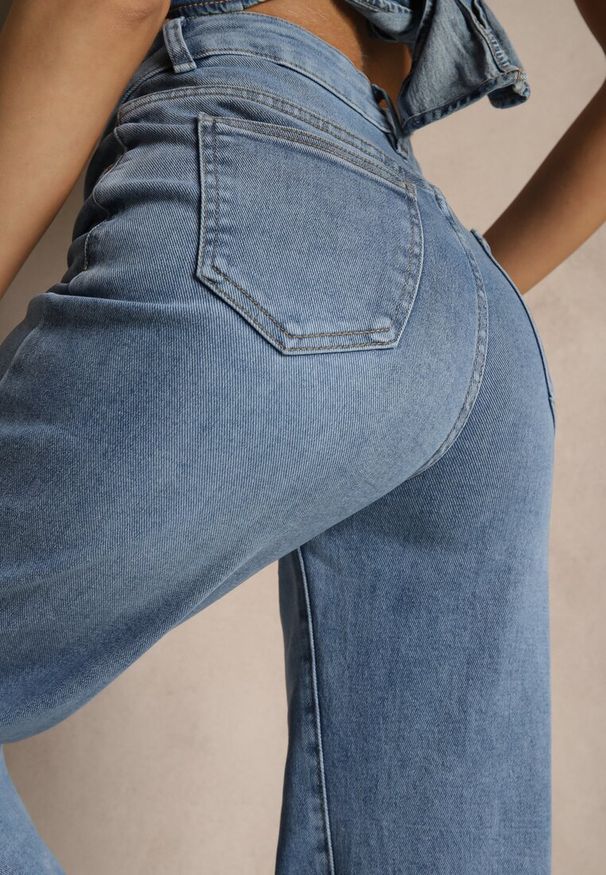 Renee - Niebieskie Szerokie Jeansy High Waist z Wiskozą Liolea. Okazja: na co dzień, na imprezę. Stan: podwyższony. Kolor: niebieski. Styl: klasyczny, elegancki, casual