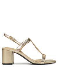 TOMMY HILFIGER - Tommy Hilfiger Sandały Leather Block Heel Sandal Metal FW0FW08590 Złoty. Kolor: złoty. Materiał: skóra