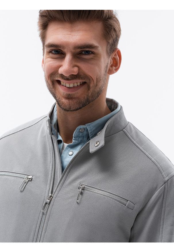 Szara kurtka Ombre Clothing ze stójką, na wiosnę