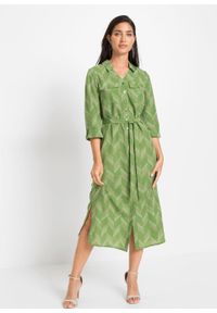 Sukienka szmizjerka z wiązanym paskiem bonprix zielony leśny z nadrukiem. Kolor: zielony. Wzór: nadruk. Typ sukienki: szmizjerki #6