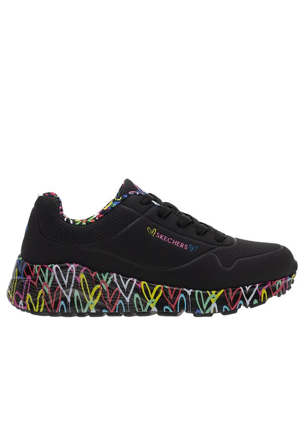 skechers - Buty Skechers Uno Lite Lovely Luv 314976LBKMT - czarne. Okazja: na co dzień, na uczelnię. Kolor: czarny. Materiał: guma, skóra, syntetyk. Szerokość cholewki: normalna. Wzór: nadruk. Model: Skechers Sport. Sport: turystyka piesza