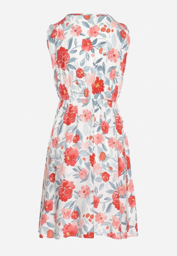 Born2be - Czerwona Kwiatowa Sukienka z Bawełną i Kopertowy Dekoltem Lumolisse. Okazja: na co dzień. Typ kołnierza: dekolt kopertowy. Kolor: czerwony. Materiał: bawełna. Wzór: kwiaty. Typ sukienki: kopertowe. Styl: casual, elegancki