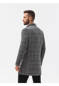 Ombre Clothing - Jednorzędowy płaszcz męski w kratę - czarny V2 C499 - XXL. Kolor: czarny. Materiał: poliester, akryl #5
