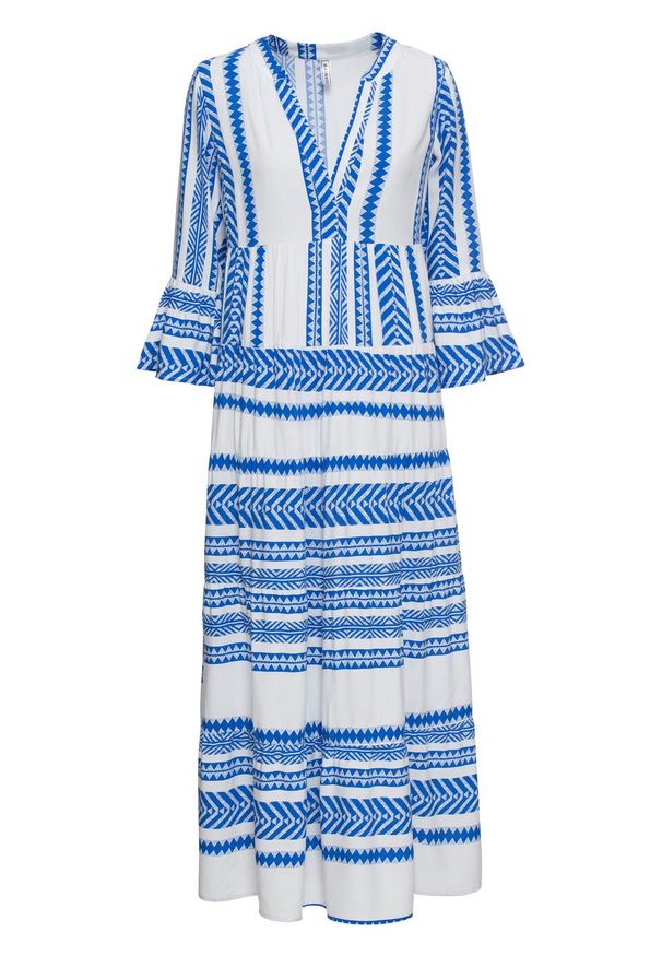 Długa sukienka bonprix biało-niebieski lodowy wzorzysty. Kolor: biały. Długość: maxi