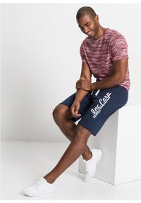 bonprix - Bermudy dresowe z czystej bawełny. Kolor: niebieski. Materiał: bawełna, dresówka. Wzór: nadruk, aplikacja #3