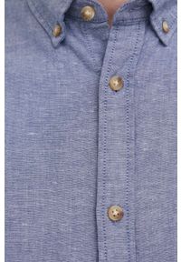 PRODUKT by Jack & Jones - Produkt by Jack & Jones koszula z domieszką lnu męska kolor fioletowy regular z kołnierzykiem button-down. Typ kołnierza: button down. Kolor: niebieski. Materiał: len. Długość rękawa: krótki rękaw. Długość: krótkie #5