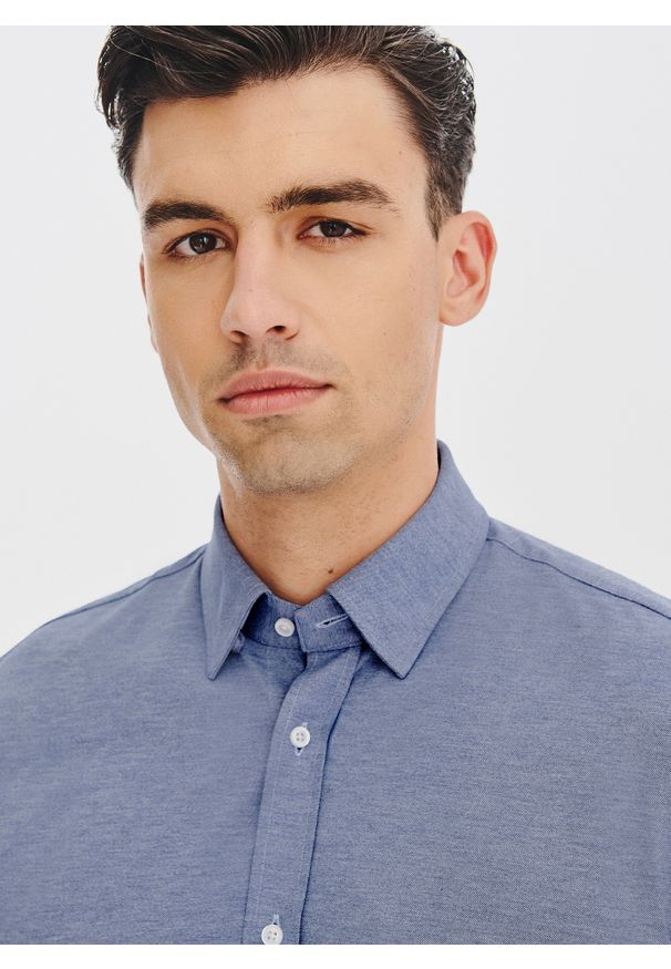 Pako Lorente - PAKO LORENTE – Niebieska koszula melanż. Kolor: niebieski. Materiał: bawełna, poliester. Długość rękawa: długi rękaw. Długość: długie. Wzór: melanż