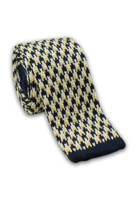Stylowy, Dziergany Krawat Męski Knit -5,5cm- Chattier, Granatowo-Żółty. Kolor: wielokolorowy. Materiał: poliester. Styl: elegancki #1
