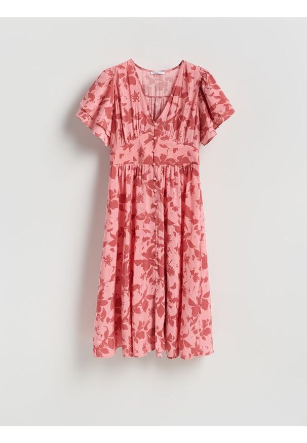 Reserved - Sukienka midi z modalem - różowy. Kolor: różowy. Materiał: tkanina. Długość: midi