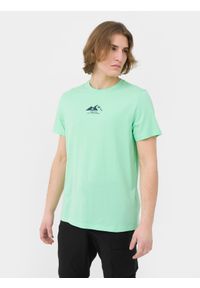 4f - T-shirt regular z bawełny organicznej męski. Kolor: zielony. Materiał: bawełna. Wzór: nadruk #1