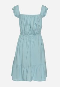 Born2be - Niebieska Sukienka z Wiskozą o Rozkloszowanym Kroju z Gumką w Pasie Lirimere. Okazja: na co dzień. Typ kołnierza: kołnierz z falbankami. Kolor: niebieski. Materiał: wiskoza. Długość rękawa: na ramiączkach. Styl: casual, elegancki #3