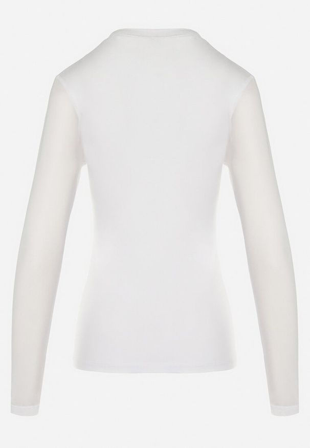 Born2be - Biała Wiskozowa Bluzka z Asymetrycznym Dekoltem i Siateczką Layera. Kolor: biały. Materiał: wiskoza