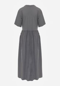 Renee - Szara Bawełniana Sukienka Oversize Rozkloszowana z T-shirtową Górą i Kieszeniami Mirane. Okazja: na co dzień. Kolor: szary. Materiał: bawełna. Długość rękawa: krótki rękaw. Sezon: lato. Typ sukienki: oversize. Styl: street, casual #8