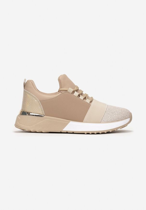 Renee - Ciemnobeżowe Sneakersy z Elastyczną Cholewką przed Kostkę i Brokatem Dalapa. Wysokość cholewki: przed kostkę. Kolor: beżowy. Szerokość cholewki: normalna. Sezon: lato, wiosna