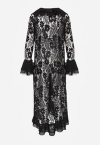 Renee - Czarna Narzutka Sukienka Plażowa Boho z Koronki Ozdobiona Guzikami i Falbanami Palmeda. Okazja: na plażę. Kolor: czarny. Materiał: koronka. Wzór: aplikacja, koronka. Sezon: lato. Typ sukienki: proste. Styl: boho #7